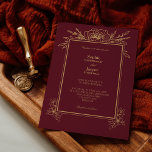 Bourgogne Gold Floral Simple Wedding Invitation Kaart<br><div class="desc">Deze bruidsgouden florale simpele trouwuitnodiging bevat een prachtige, gesofisticeerde, donkere achtergrond met elegante goudkalligrafie en gelede bloemetjes. Het jewel-toonkleurverhaal en de gouden botanische boho accentueren samen met een minimaal delicaat script creëer een regaal en romantisch modern estheticum dat een perfect evenwicht vindt tussen klassieke en hedendaags casual, waardoor het een...</div>