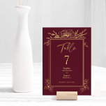 Bourgogne Gold Floral Simple Wedtable Number Kaart<br><div class="desc">Dit bruine gouden florale, eenvoudige trouwtafel-nummer is voorzien van een prachtige, gesofisticeerde, donkere achtergrond met elegante goudkalligrafie en gelede bloemetjes. Het jewel-toonkleurverhaal en de gouden botanische boho accentueren samen met een minimaal delicaat script creëer een regaal en romantisch modern estheticum dat een perfect evenwicht vindt tussen klassieke en hedendaags casual,...</div>