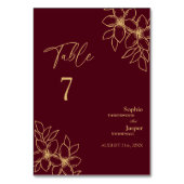 Bourgogne Gold Floral Wedding Table Number Kaart (Achterkant)