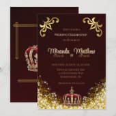 Bourgogne Gold Flourish Glitter Royal Wedding Kaart (Voorkant / Achterkant)