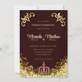 Bourgogne Gold Flourish Glitter Royal Wedding Kaart