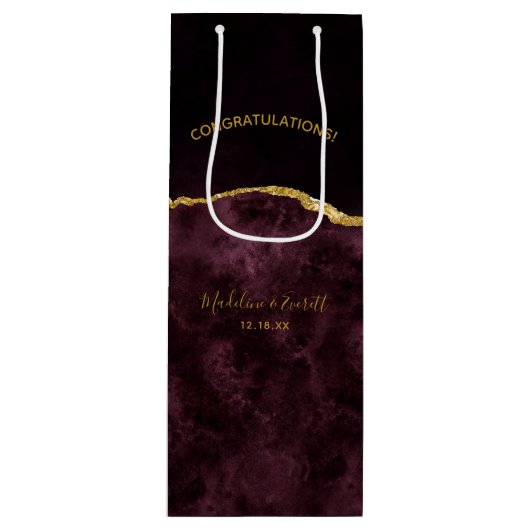 Bourgogne Gold Folie Agaat Wedding Gefeliciteerd Wijn Cadeautas (Voorkant)