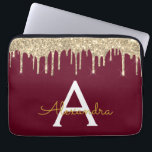 Bourgogne Gold Glitter Sparkle Monogram Laptop Sleeve<br><div class="desc">Bourgogne Marsala en Gold Faux Dripping Modern en Elegant Girly Glitter en Sparkle Elegant Monogram Hoesje. Dit hoesje kan worden aangepast om uw initiaal en voornaam op te nemen.</div>