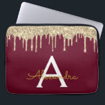 Bourgogne Gold Glitter Sparkle Monogram Laptop Sleeve<br><div class="desc">Bourgogne Marsala en Gold Faux Dripping Modern en Elegant Girly Glitter en Sparkle Elegant Monogram Hoesje. Dit hoesje kan worden aangepast om uw initiaal en voornaam op te nemen.</div>
