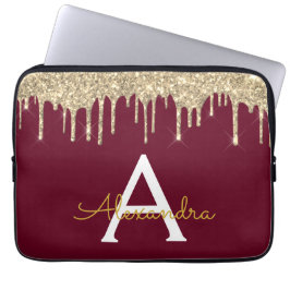 Bourgogne Gold Glitter Sparkle Monogram Laptop Sleeve