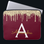 Bourgogne Gold Glitter Sparkle Monogram Laptop Sleeve<br><div class="desc">Bourgogne Marsala en Gold Faux Dripping Modern en Elegant Girly Glitter en Sparkle Elegant Monogram Hoesje. Dit hoesje kan worden aangepast om uw initiaal en voornaam op te nemen.</div>