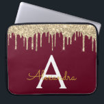 Bourgogne Gold Glitter Sparkle Monogram Laptop Sleeve<br><div class="desc">Bourgogne Marsala en Gold Faux Dripping Modern en Elegant Girly Glitter en Sparkle Elegant Monogram Hoesje. Dit hoesje kan worden aangepast om uw initiaal en voornaam op te nemen.</div>