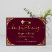  Bourgogne Gold Key Housewarming Party Folie Uitnodiging (Staand Voorkant)