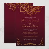 Bourgogne Gold Mandala Etnische Night Indian Weddi Kaart (Voorkant / Achterkant)