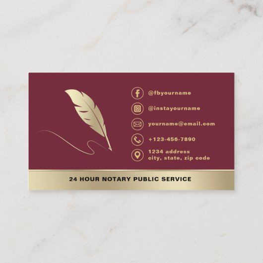 Bourgogne Gold Mobile Notaris Ondertekenaar Foto Visitekaartje (Achterkant)