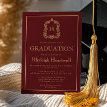 Bourgogne Gold Monogram Crest Graduation Party