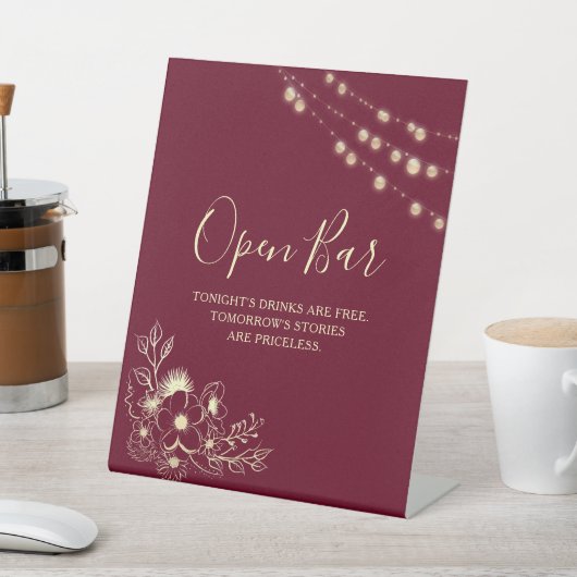 Bourgogne Gold Open Bar Trouwbord Reclamebord Met Voetstuk (Insitu)