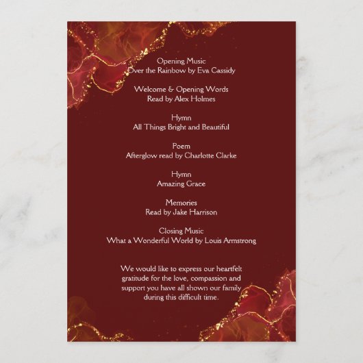 Bourgogne & Gold Order of Service Programma Programmakaart (Achterkant)