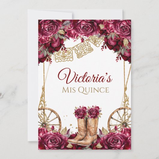 Bourgogne Gold Quinceañera Uitnodiging (Achterkant)