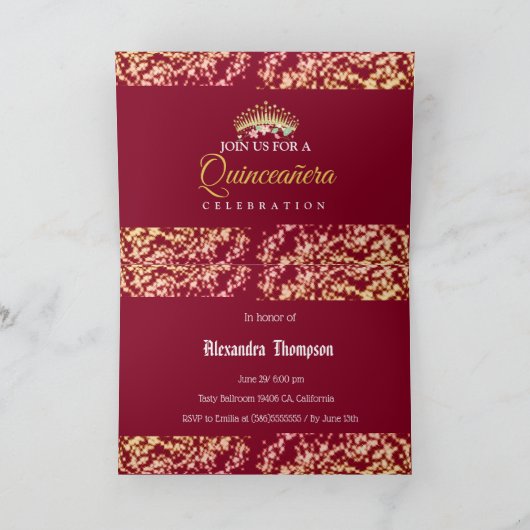 Bourgogne Gold Rustic Quinceanera Viering (Binnen)