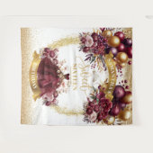 Bourgogne Gold Sweet 16 Achtergrond Waterverf Bloe Wandkleed (Voorkant (horizontaal))