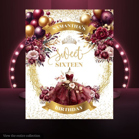 Bourgogne Gold Sweet 16 Achtergrond Waterverf Glit Wandkleed