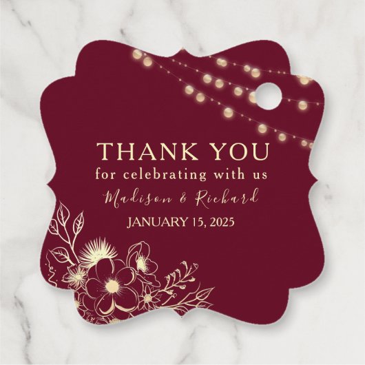 Bourgogne Gold Wedding Favoriet Dank u Label (Achterkant)