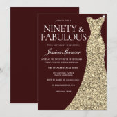 Bourgogne Golden Dress 90 & Fabulous 90th Birthday Kaart (Voorkant / Achterkant)