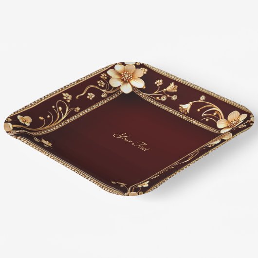 Bourgogne Golden Flowers Papier Bord (Gebogen)
