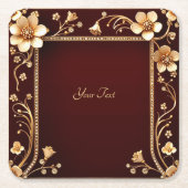 Bourgogne Golden Flowers Papier Onderzetter (Voorkant)