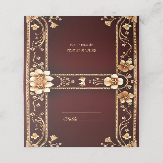 Bourgogne Golden Flowers Place Card Plaatskaartje (Buitenkant ongevouwen)