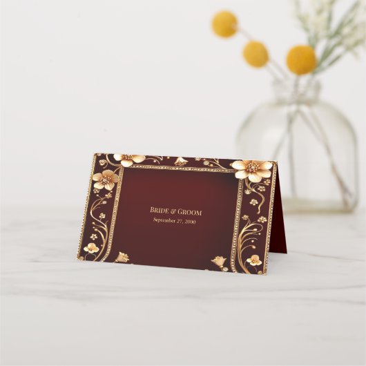 Bourgogne Golden Flowers Place Card Plaatskaartje (Achterkant)