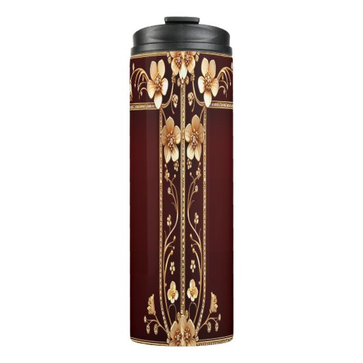 Bourgogne Golden Flowers Thermal Tumbler Thermosbeker (Voorkant)