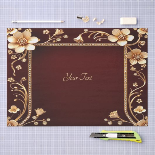 Bourgogne Golden Flowers Tissue Paper Tissuepapier (Craft)