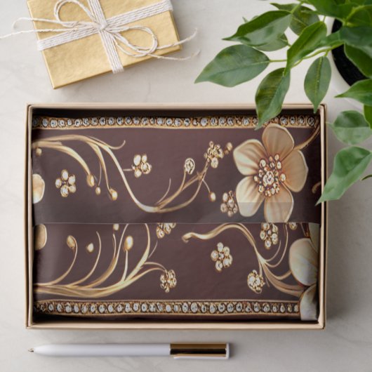 Bourgogne Golden Flowers Tissue Paper Tissuepapier (Geschenk)