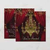 Bourgogne Gordijnen Rood Goud Kroonluchter Party Kaart (Voorkant / Achterkant)