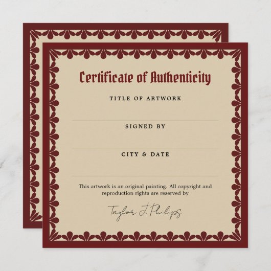 Bourgogne Gotisch Lettertype Certificaat van Echth (Voorkant / Achterkant)