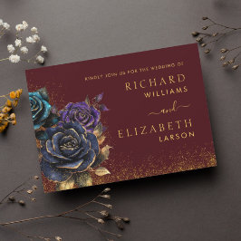 Bourgogne Gotisch Roos Glitter Bruiloft Uitnodigin Kaart