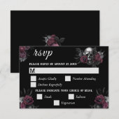 Bourgogne Gotische Bloemen Schedel Bruiloft RSVP K (Voorkant / Achterkant)