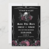 Bourgogne Gotische Bloemen Schedel bruiloft Save T Kaart (Voorkant)