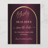 Bourgogne goud 60e verjaardag budget save the date flyer (Voorkant)