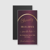 Bourgogne goud 70e verjaardag Save the Date magnee (Voorkant / Achterkant)
