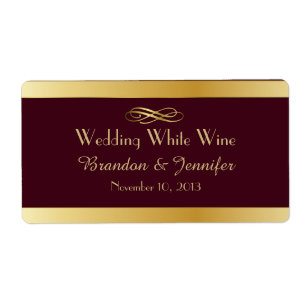 Bourgogne & Goud Aangepaste Bruiloft Mini Wijn Lab Etiket