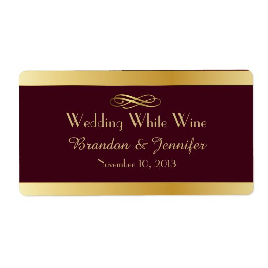 Bourgogne & Goud Aangepaste Bruiloft Mini Wijn Lab Etiket (Voorkant)
