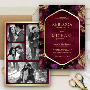 Bourgogne Goud Abstract Vloeibare Inkt Foto Bruilo Kaart