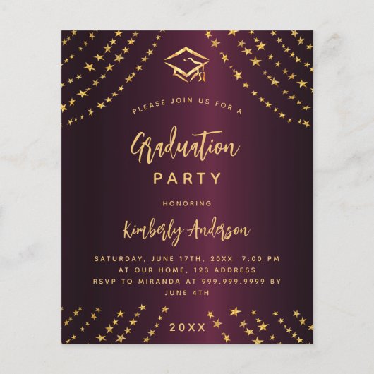 Bourgogne goud afstuderen partij budget uitnodigin (Voorkant)