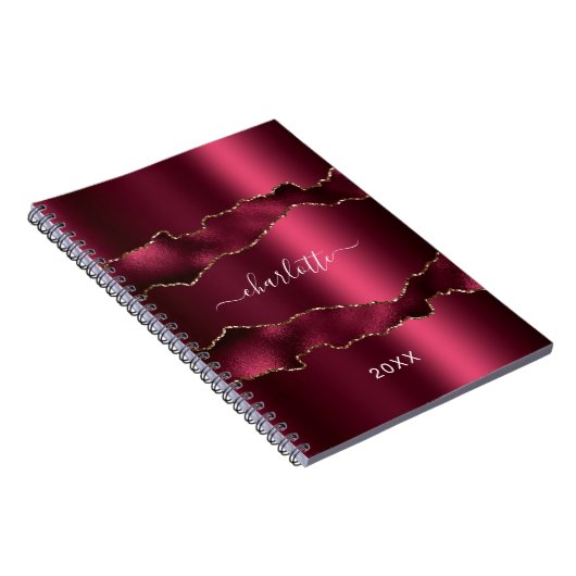 Bourgogne goud agaat marmer naam script notitieboek (Rechterzijde)