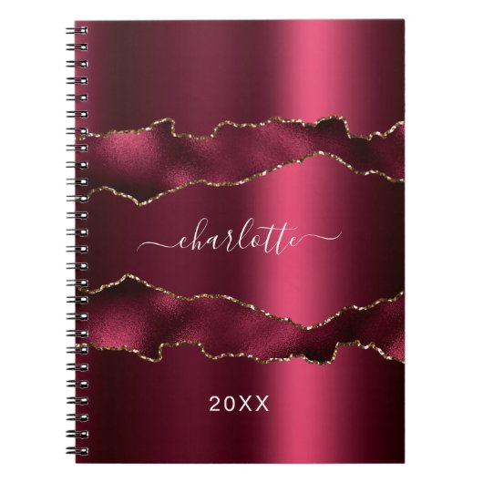 Bourgogne goud agaat marmer naam script notitieboek (Voorkant)