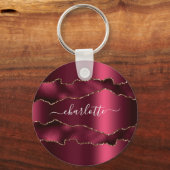 Bourgogne goud agaat marmer naam script sleutelhanger (Voorkant)