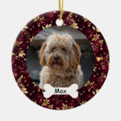 Bourgogne Goud Bladeren Custom Pet Puppy Dog Foto Keramisch Ornament (Voorkant)