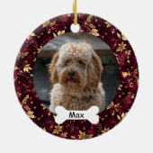 Bourgogne Goud Bladeren Custom Pet Puppy Dog Foto Keramisch Ornament (Achterkant)