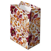 Bourgogne & Goud Bloemblad Patroon Medium Cadeauzakje (Achterkant Gekanteld)