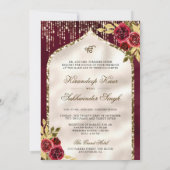 Bourgogne Goud Bloemen Anand Karaj Sikh Bruiloft Kaart (Achterkant)