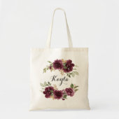 Bourgogne Goud Bloemen Bladergroen Gepersonaliseer Tote Bag (Voorkant)