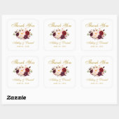 Bourgogne Goud Bloemen Bruiloft Dank u SQ Vierkante Sticker (Vel)